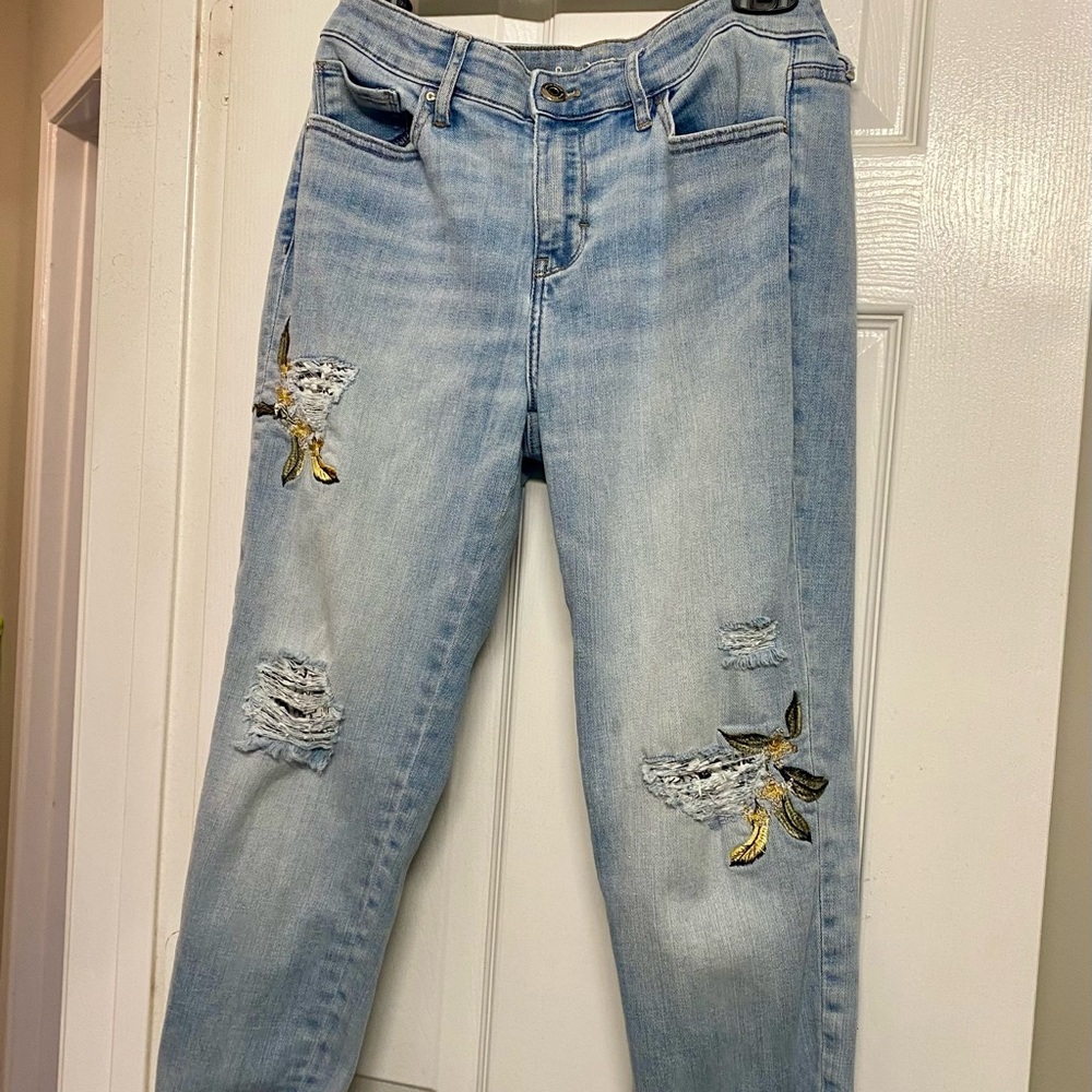 Women's WHBM Distressed Boyfriend Jeans with Floral Embroidery!